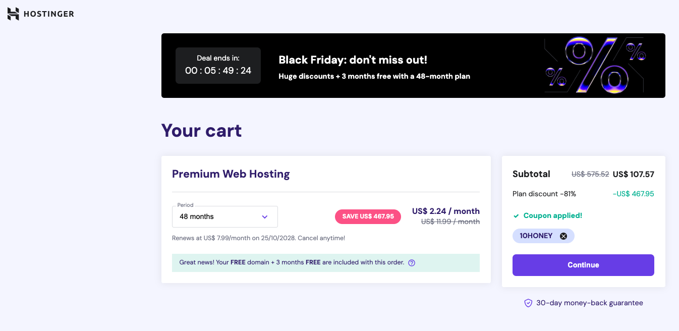 Screenshot with 10HONEY discount code