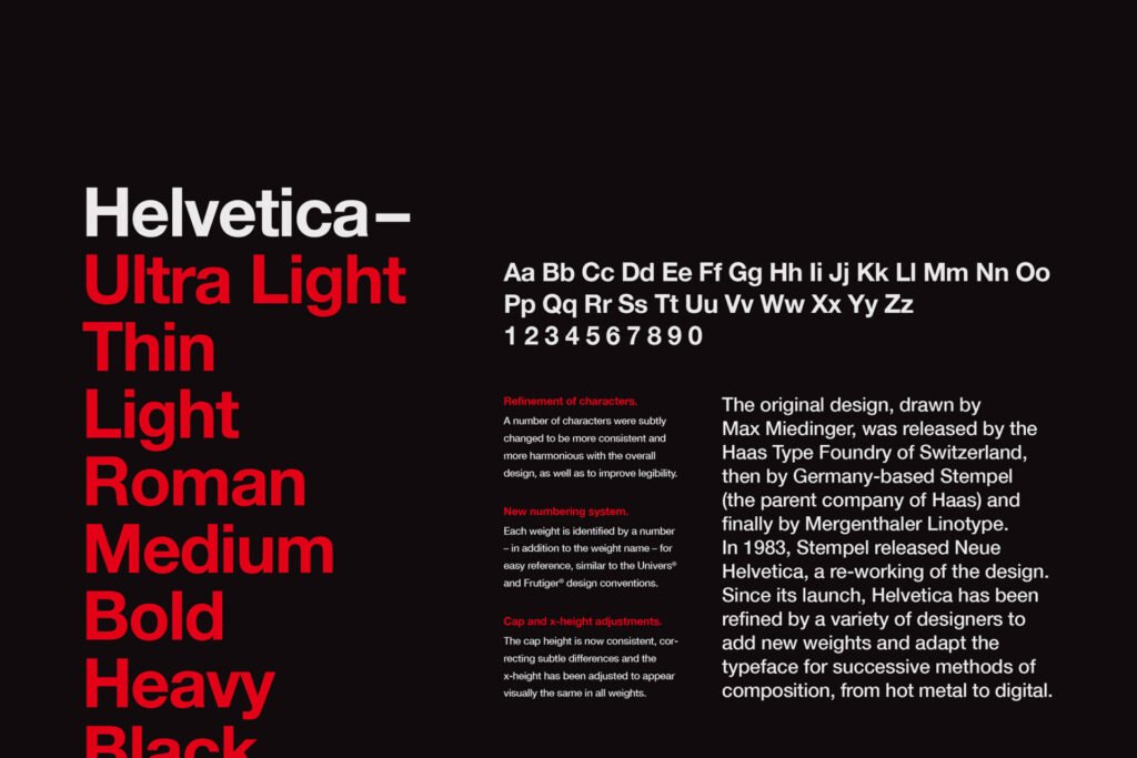 Helvetica font on black background