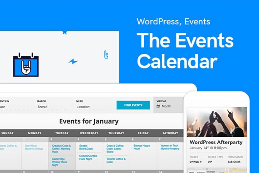 A screenshot of The events calendar on desktop and mobile