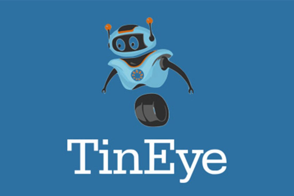 Tineye robot logo with dark blue background