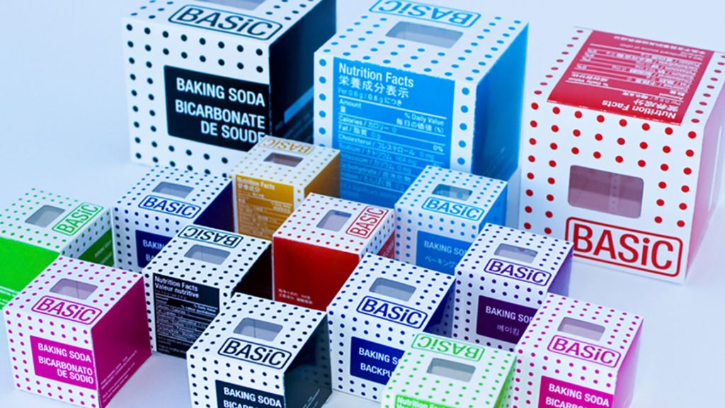 12 small cube and 3 big cube baking soda boxes in different colours and languages
