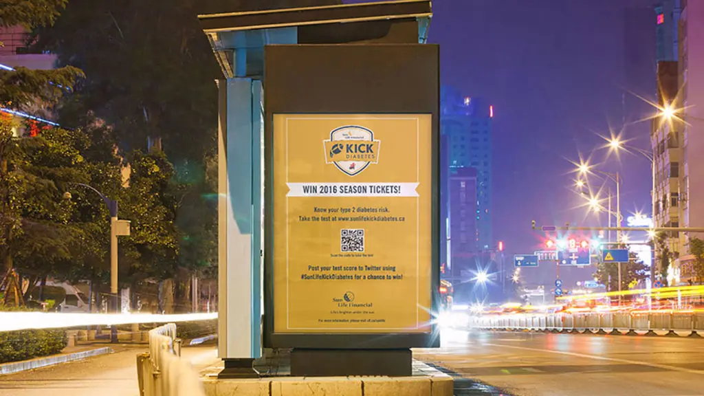 A poster displays at bus station